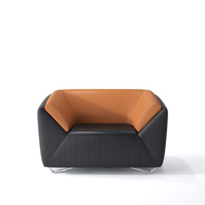 China Genuine Leather Single Sofa Grey Orange 0.7CBM Volume for sale
