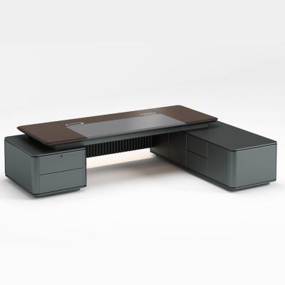 China Elegant Executive Desk Modern Technology Sense CEO Office Table Teak+ Silver Grey for sale