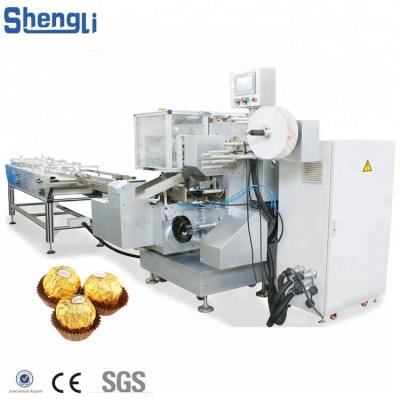 China PLC Controlled Customized Flow Wrap Machine for Chocolate Wafer Ball for sale