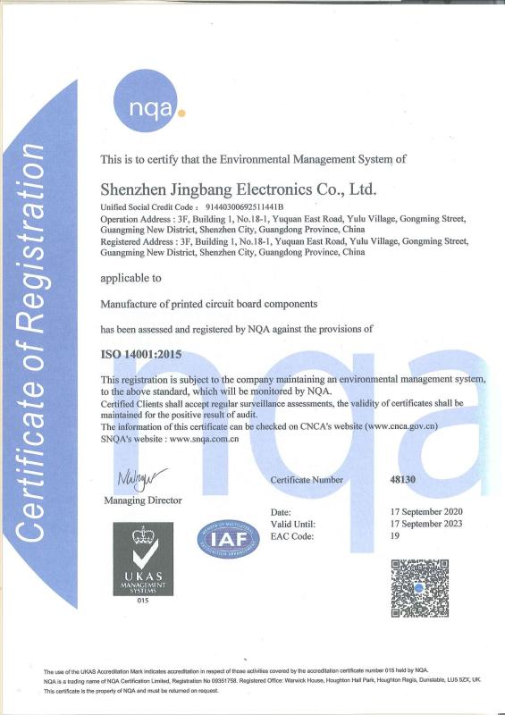 ISO 14001:2015 - Shenzhen Jingbang Technology Co. , Ltd