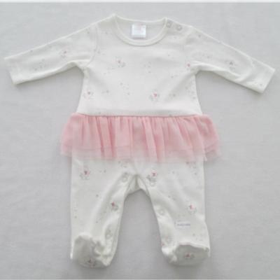 China Pyjama Cotton Interlock Baby Full Sleeves Baby Footed Rompers With Feet Mesh Frills for sale