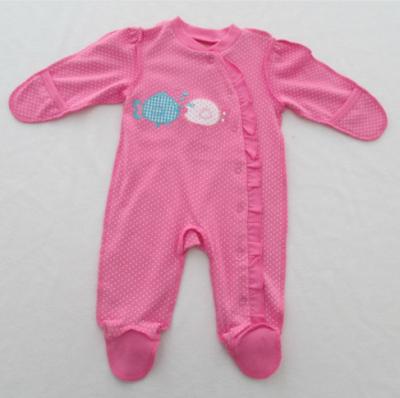 China Baby Girl Interlock Baby Footed Rompers All Over Print Mitten Sleeve Opening Special Workmanship for sale