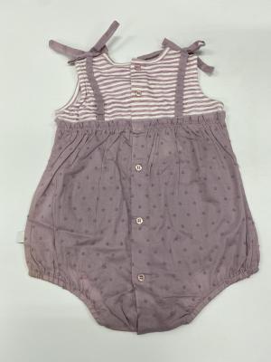 China Strips Baby Girl Cute Summer Two Piece Outfits Round Collar Ribbon for sale