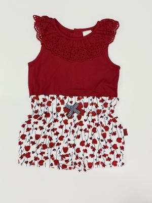 China Cotton Lace Neckline Sleeveless Baby Romper Printed Flowers for sale