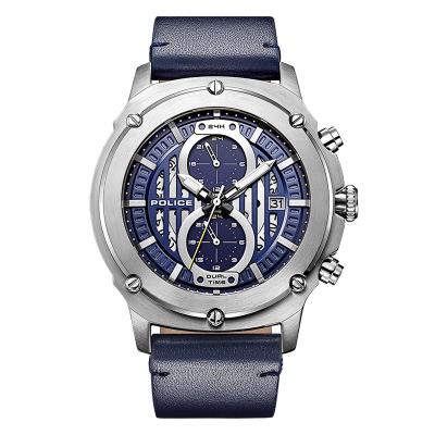 China Men's Watch Blue Quartz Casual Leather Strap Waterproof Premium Steel Case Luxury Business Watch for sale
