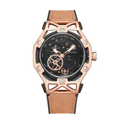 China Waterproof Luminous Sport Alloy Watch Leather Strap Decorated Men's Quartz Watch for sale