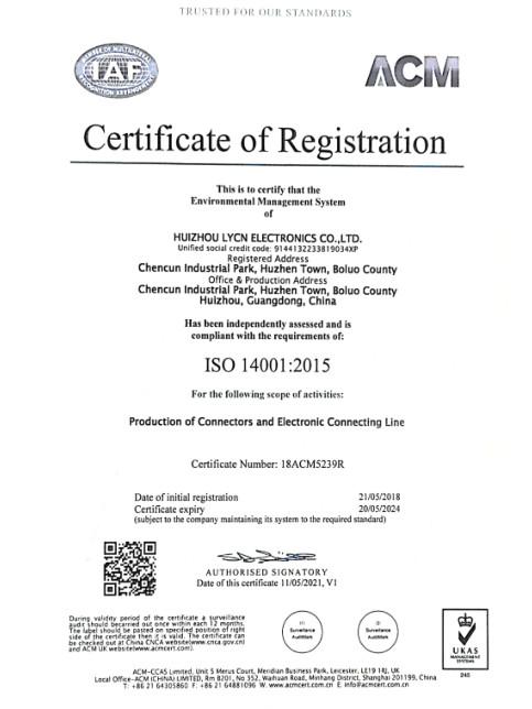 ISO 14001:2015 - LYCN Electronics Co., Ltd