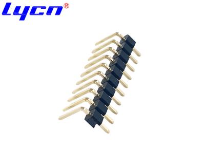 China Right Angle Pin Header Connectors Single Row 2.54mm Pitch PA9T Insulator Material for sale