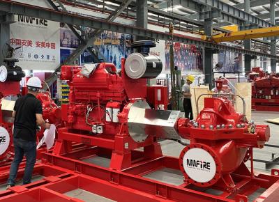China Zustimmungs-Dieselmotorantrieb-Feuerlöschpumpe 1500GPM @ 155PSI UL/FM mit aufgeteilter Feuerlöschpumpe Kasten der horizontalen Trommel der Zentrifuge zu verkaufen