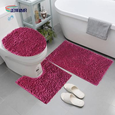 China Chenille PU Coated Backing Fluffy Toilet Cover Mat Bathroom Mat Set for sale