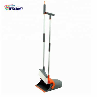 China 2 Section Plug In Aluminum Pole Plastic Dustpan PP Bristle Combo WindProof Broom And Dustpan Set for sale