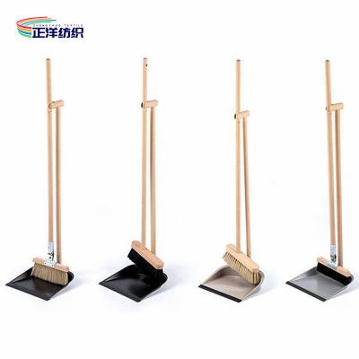 China 97cm Standing Broom Dustpan Wooden Handle Horsehair Bristles Iron for sale