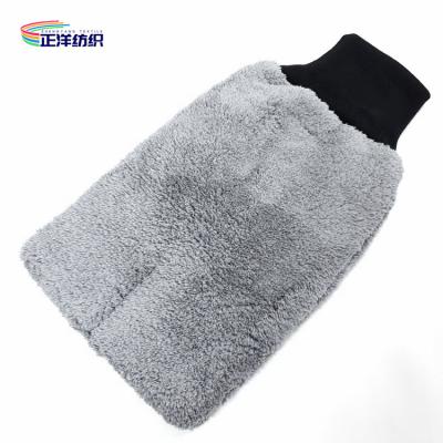 China 28x16cm 70% Polyester 30% Polyamide Grey Microfiber Cloth Car Washing Glove Mitt for sale