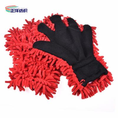 China 80% Polyester 20% Polyamide Car Detailing Tools 27x30cm 130g Microfiber Chenille Car Wash Hand Gloves for sale