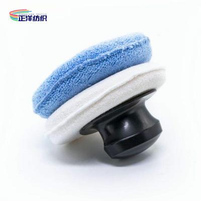 China 12cm Car Paint Buffing Pads Microfiber Round Waxing Applicator With Plastic Hook Handle for sale