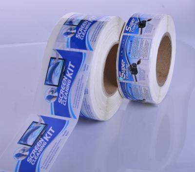 China Screen cleaning kit packaging glossy vinyl sticker labels rolls printing manufacturer for sale