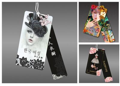 China Custom full color printed paper card garment clothing swing hang tag for sale
