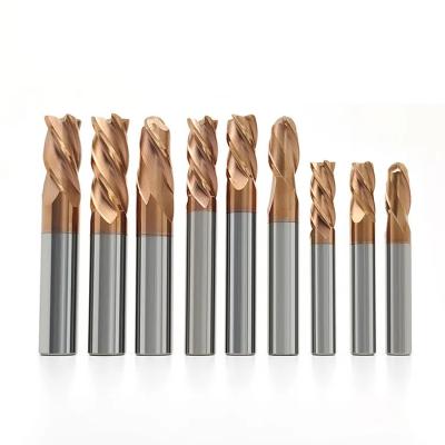China HRC55 Golden Color 4 Flute Long Shank Square End Mill Cutter 1/4 Inch Coating for sale