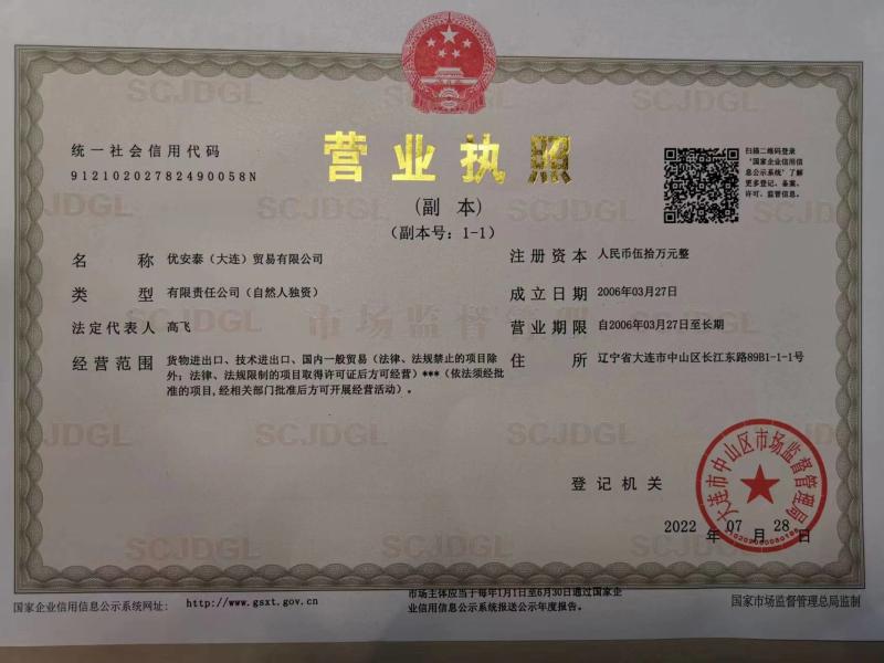 business license - UN.Tex (Dalian) Co.,Ltd