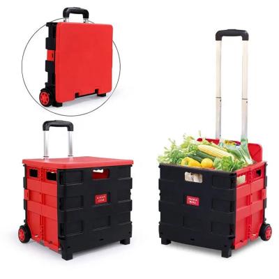 Chine Grocery Small Lightweight Folding Plastic Shopping Cart 4 Wheels With Basket à vendre