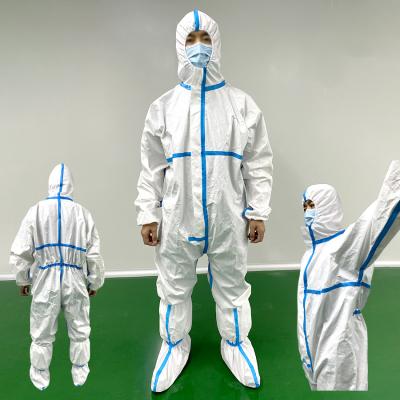 China Overoles desechables tipo 4 unisex, manga larga, protección de cuerpo completo, traje de materiales peligrosos para hospitales en venta