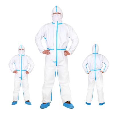 China 65Gsm Blue Line Microporous Disposable Hooded Coverall Type 4 5 6 For Spray Industry for sale