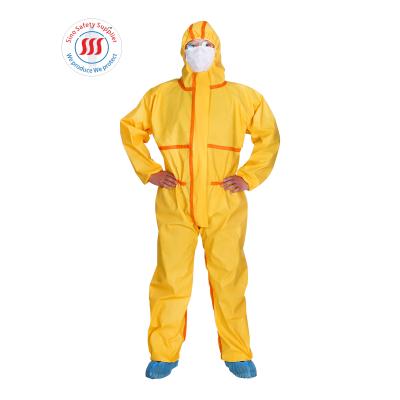 中国 50-90gsm タイプ 3 の使い捨て可能なつなぎ服の液体の化学薬品の抵抗の微孔質のスーツ 販売のため