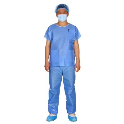 China Single Use Spunbond Hospital Surgical Scrubs Unisex Disposable Patient Gown Suit SMS for sale