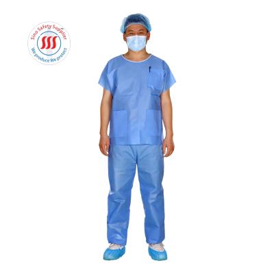 China S-XXXL 45gsm Blue Disposable Scrubs Single Use Unisex SMS Nurse Scrubs Uniform for sale