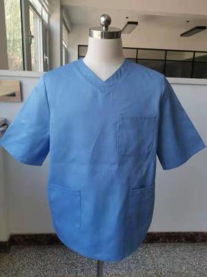China V Collar Blue Disposable Scrubs Single Use Unisex SMS Nurse Doctor Scrubs Uniform 45gsm for sale