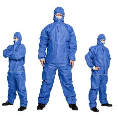 China Breathable Waterproof Anti Static Disposable Sms Coveralls Blue Color 35-50 Gsm for sale