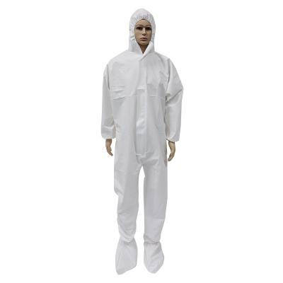 China Non Woven Hooded Disposable Coveralls Pp Pe Laminated Sf White Color With Boot Cover for sale