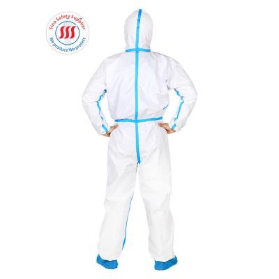 中国 PPE医学非編まれたHazmatのスーツの白い化学均一使い捨て可能なジャンプスーツ 販売のため