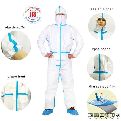 China Medical Ppe Disposable Coveralls Aami Pb70 Level 1 2 3 Taped Microporous for sale