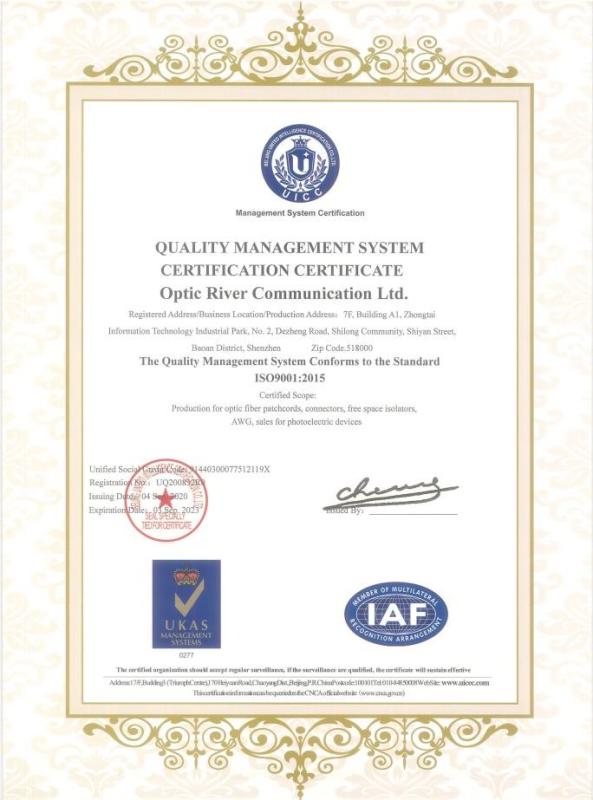 ISO9001:2015 - Optic River Communication Ltd