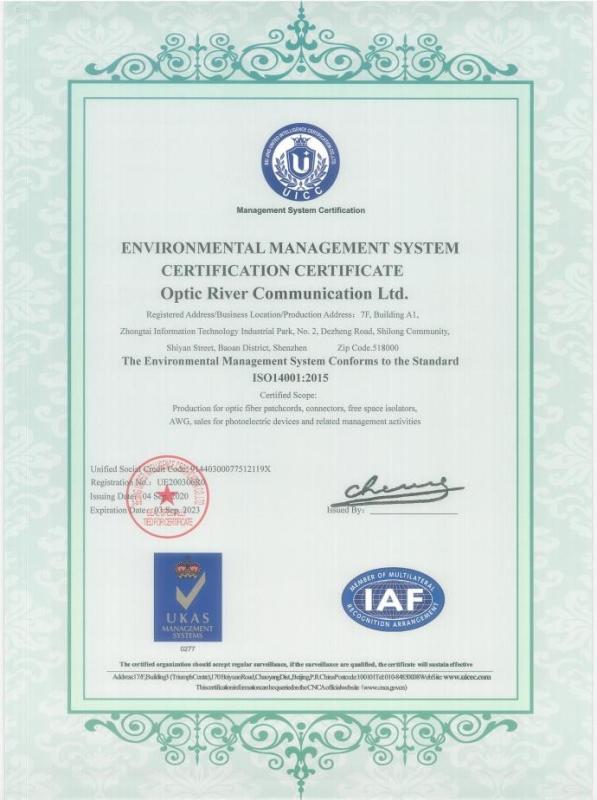 ISO14001:2015 - Optic River Communication Ltd