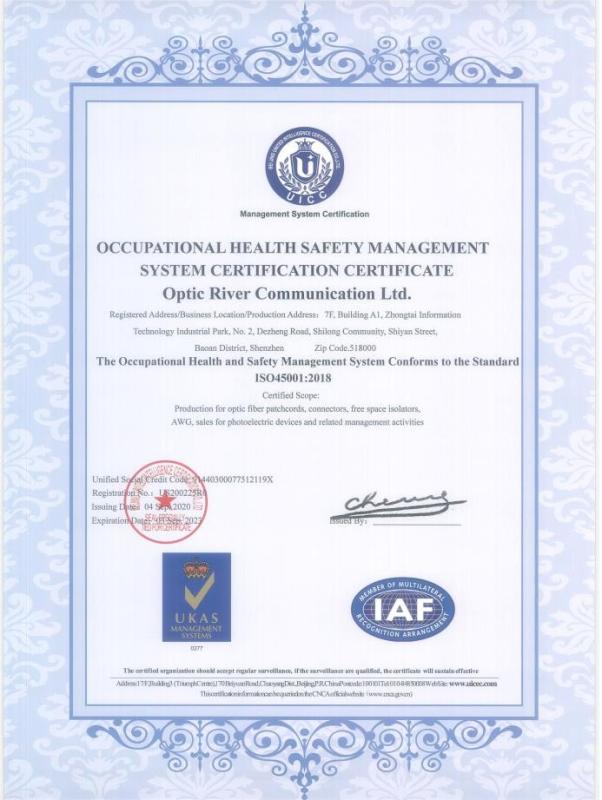 ISO45001:2018 - Optic River Communication Ltd