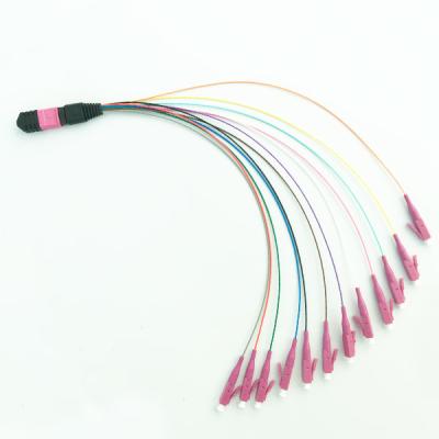 China 12 Fibers Multimode Fiber Optic Cable 0.9mm OM4 MPO To LC Simplex For Cassettes for sale