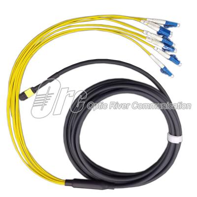 China Singlemode Yellow Fiber Optic Cable 8 Core MPO Breakout Cord to LC for sale