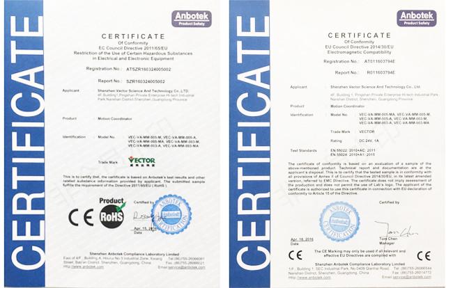 CE & ROHS - ShenZhen Vector Technology Co., Ltd.
