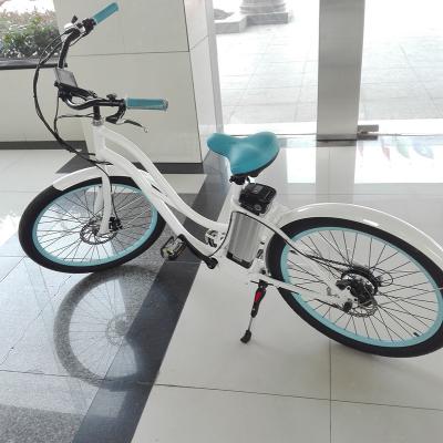 China White color Alloy Stem girls / Womens Electric Bike Shimano Acera 7 Speed motorized bike for sale
