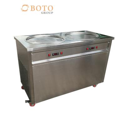 China Frozen Commercial Ice Cream Frying Machine With 2 Flat Pans And Imported Compressor Stainless Steel Fried Ice Cream Roll for sale