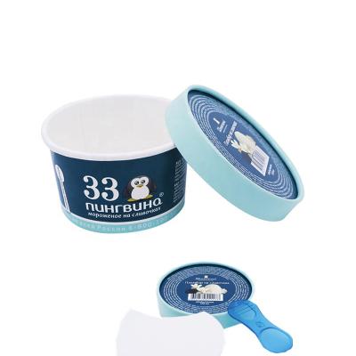 China Custom Printed Eco Friendly Disposable Ice Cream Bowl Cups Disposable Packaging Paper Cup With Lid Spoon for sale