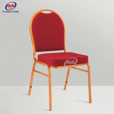 China Round Back Red Fabric Hotel Banquet Chair Fire Protection Fabric Stacking Chair for sale