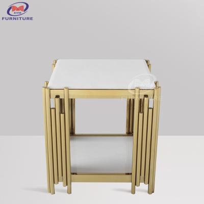 China Living Dining Room Square Marble Top Table Gold Stainless Steel Legs for sale
