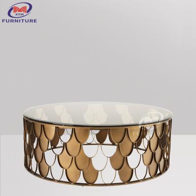 China Bronze Stainless Steel Fish Scale Coffee Table Round Marble Desktop for sale