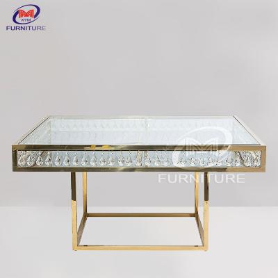 China Stainless Steel Legs Rectangular Banquet Table Crystal Pendant Decoration Te koop