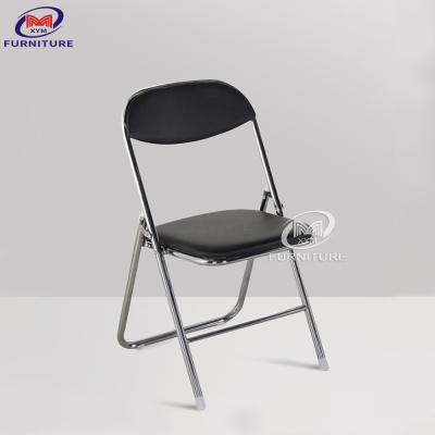 China Black Leather Plastic Folding Dining Chair Outdoor Stainless Steel Stand for sale