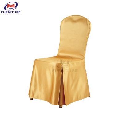 China Pleated Skirt Golden Chair Cover Smooth Polyester Chair Covers And Sashes for sale