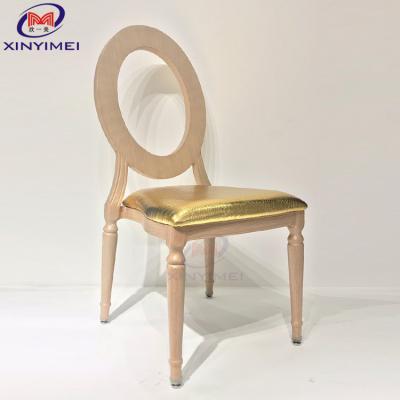 China Simple Modern Metal Hotel Dining Chair Round Backrest Gold Cushion Wood Grain Imitation for sale